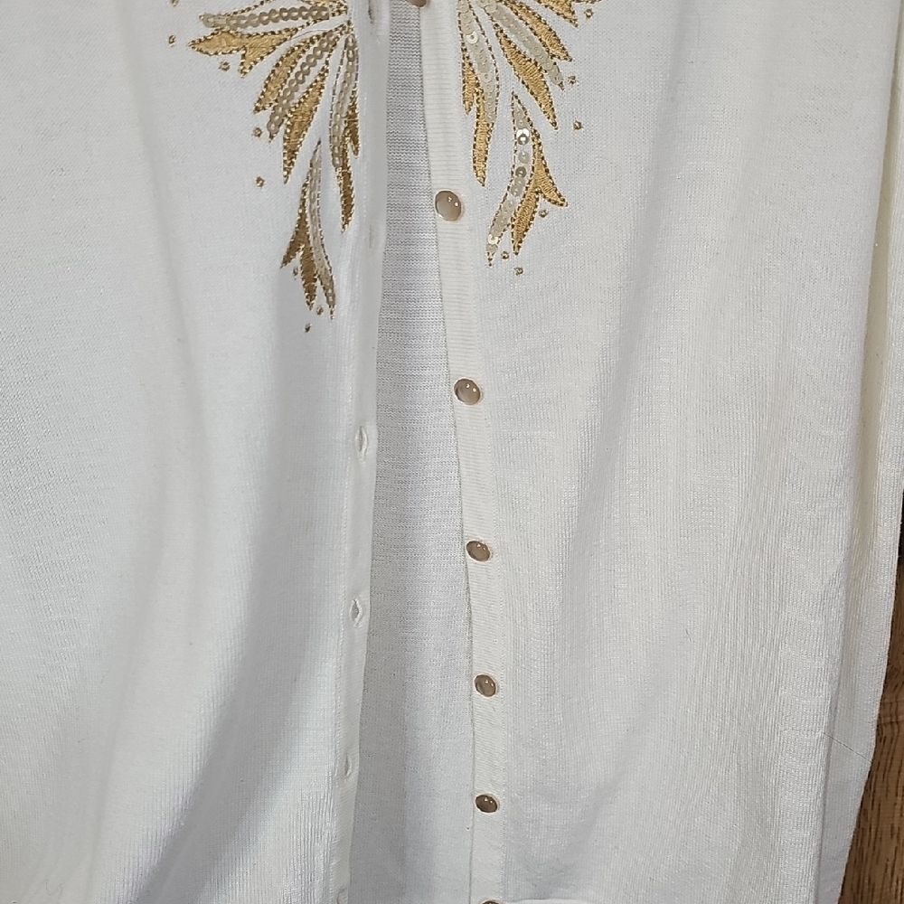 Bob Mackie Cream and Gold Embellished Cardigan - Picture 7 of 10